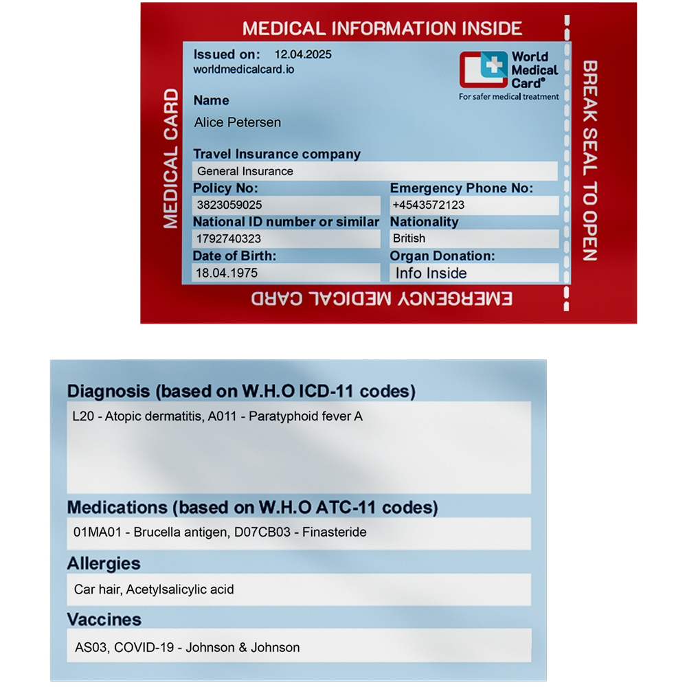 World Medical Card health ID card