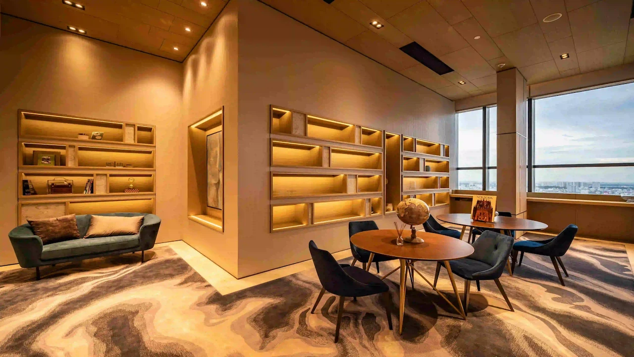 Quiet library and reading lounge area at The Marq for relaxation and study