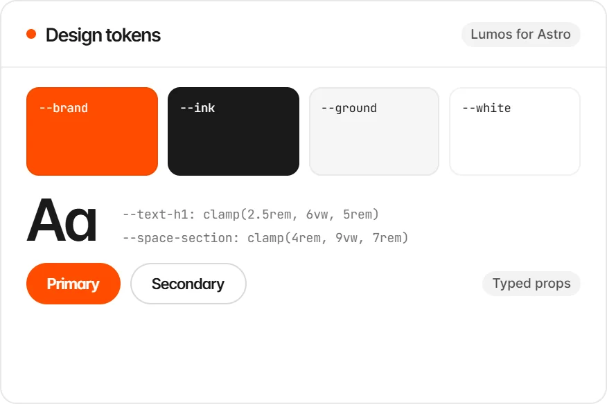 Design tokens with brand colours, type scale and button styles for Lumos for Astro