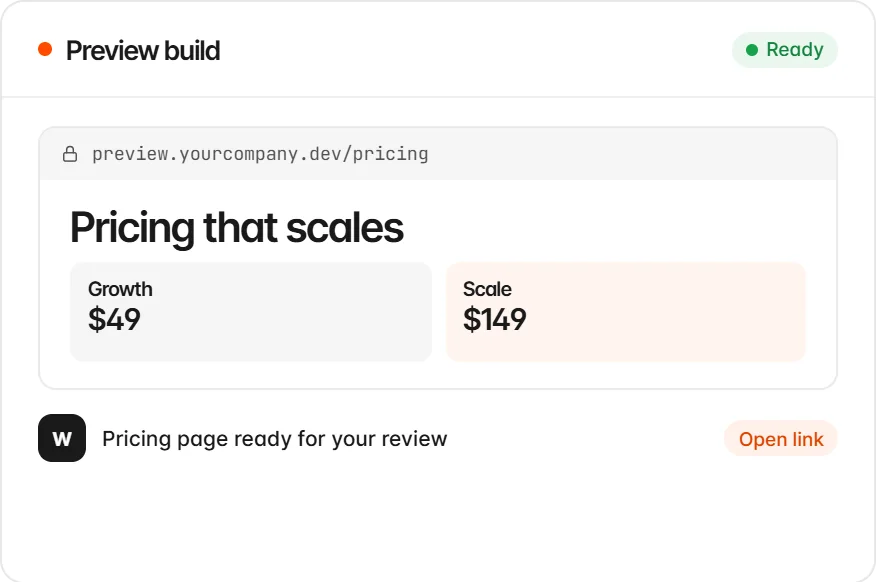 Private preview link of a pricing page ready for client review