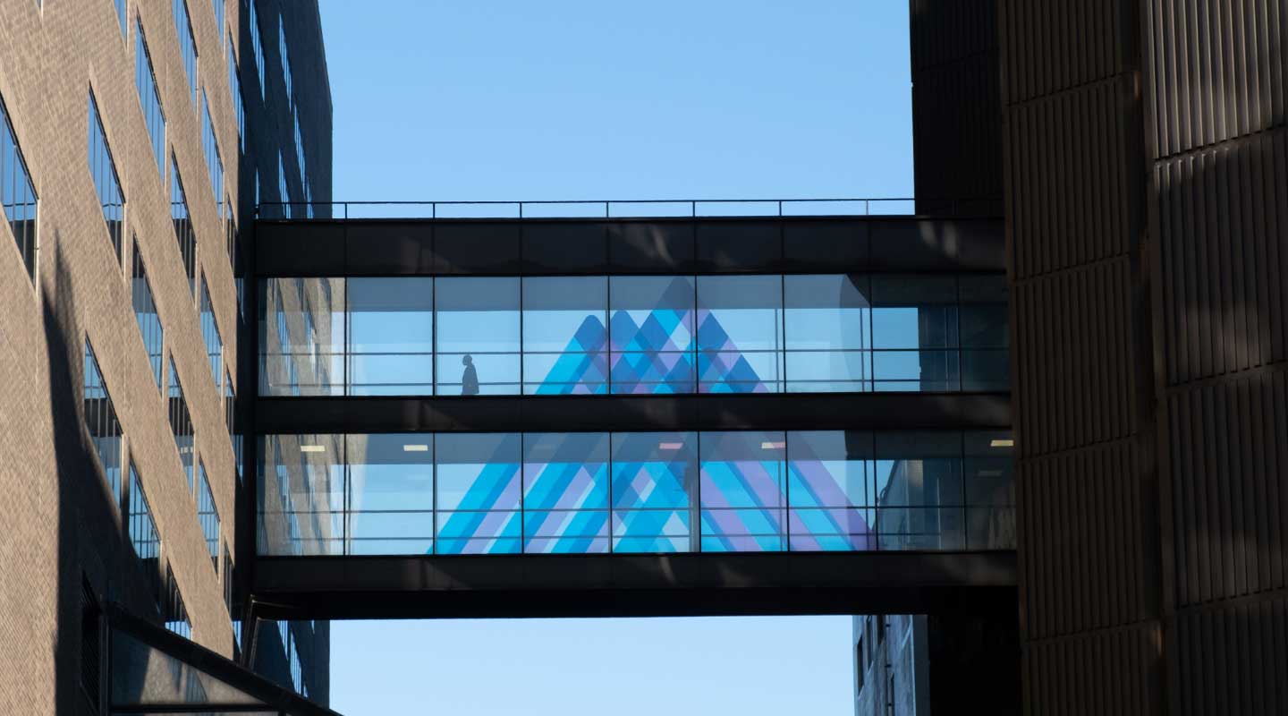 Glass Bridge Between Two Buildings of a Hospital Background Image