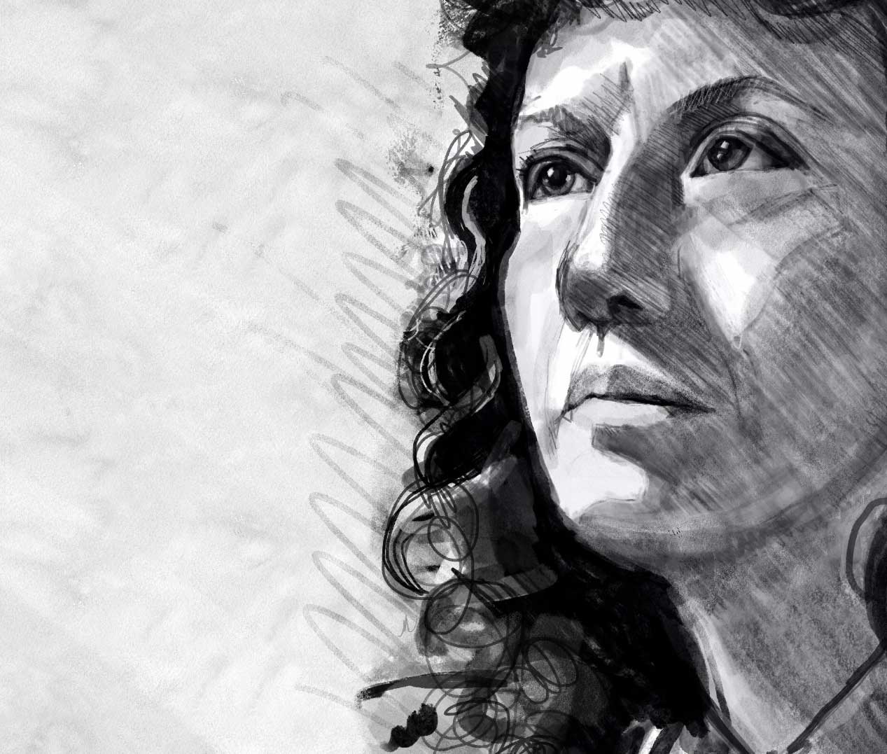 Gail Art Piece - Woman in black and white looking out and to the left - marker on paper