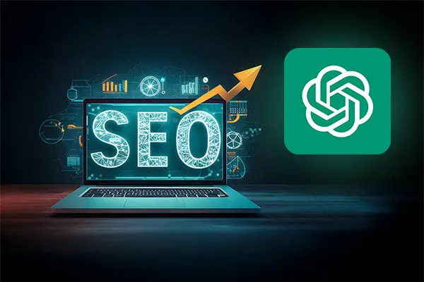 Unternehmer nutzt ChatGPT am Computer für SEO-Optimierung und Content-Erstellung