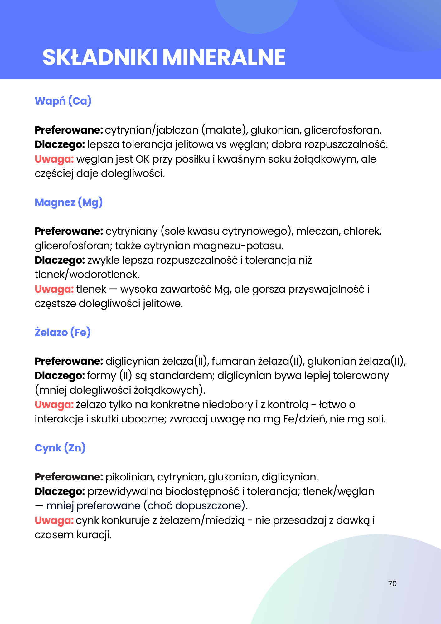 Ściąga z najlepszymi formami składników mineralnych