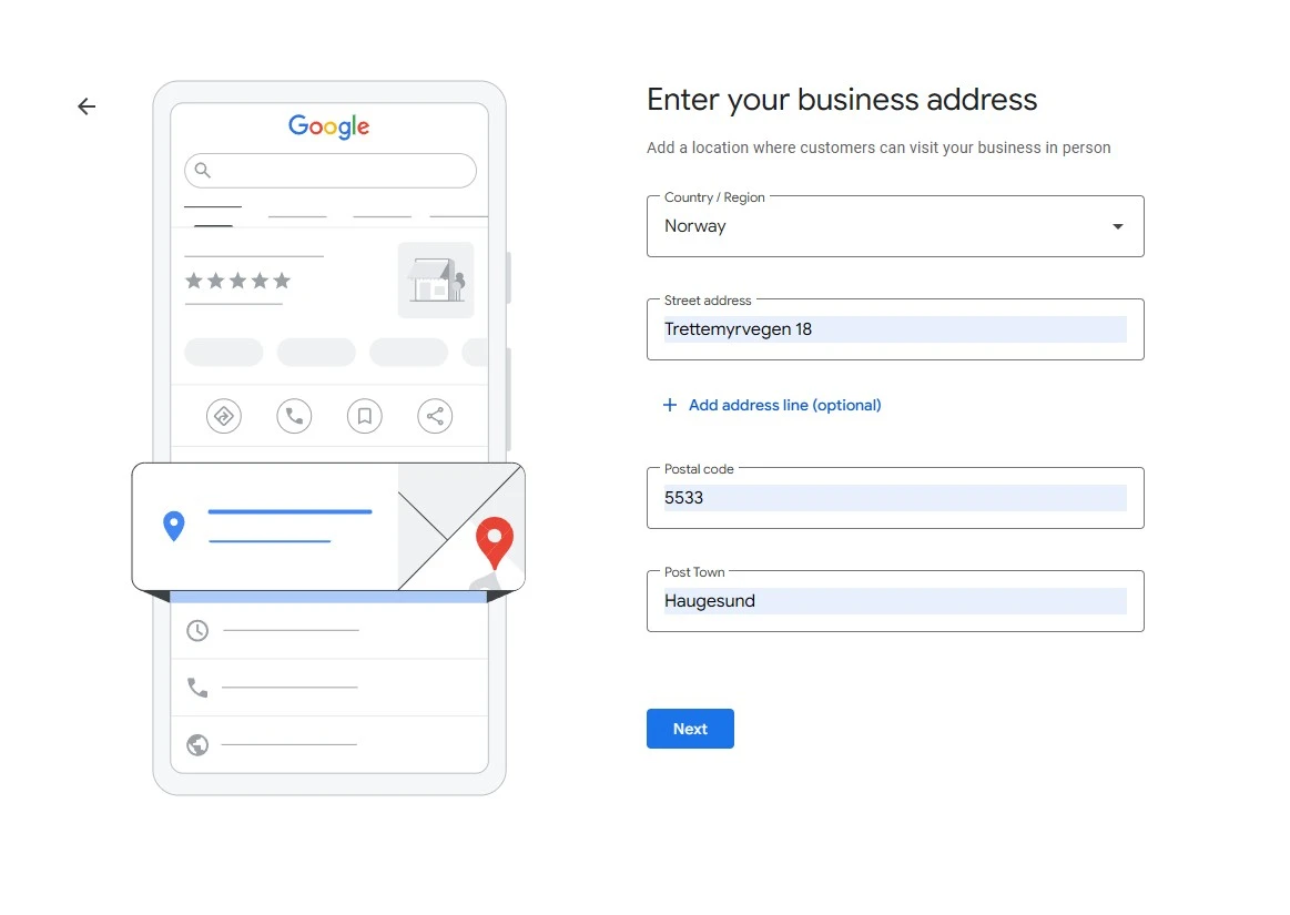 Steg-for-steg guide for registrering av bedriftens adresse i Haugesund på Google Maps for korrekt lokal SEO.