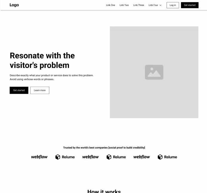 An example desktop design for a landing page using Relume library.