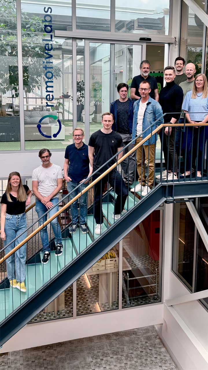 RemotiveLabs team in the staircase of Media Evolution City in Malmö.