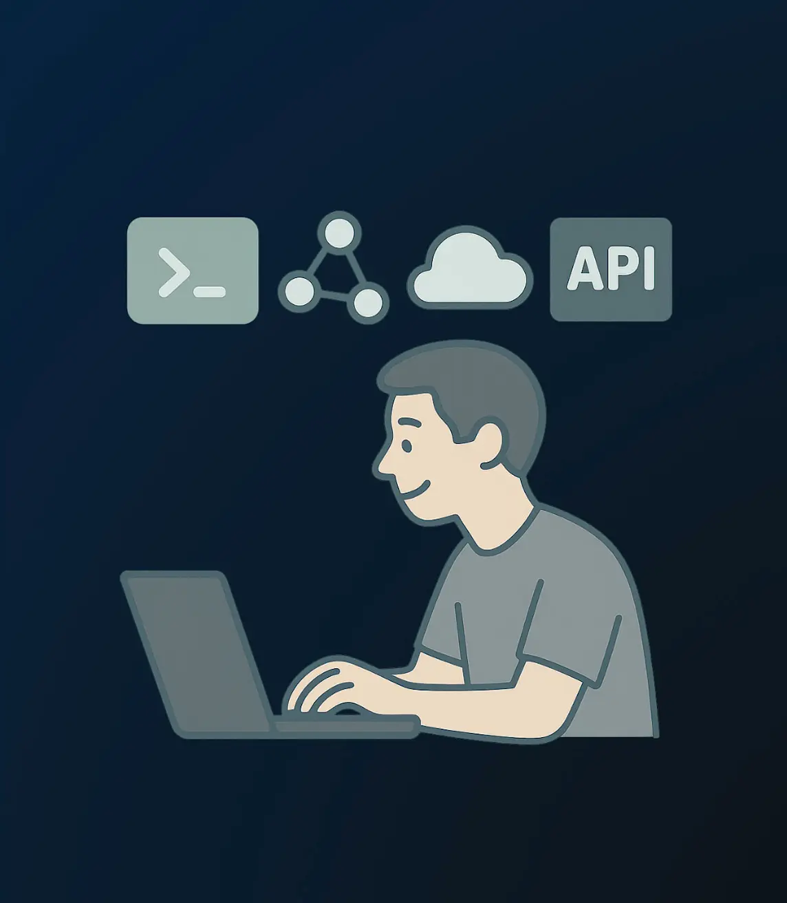 Happy developer performing integration tests in a software environment.