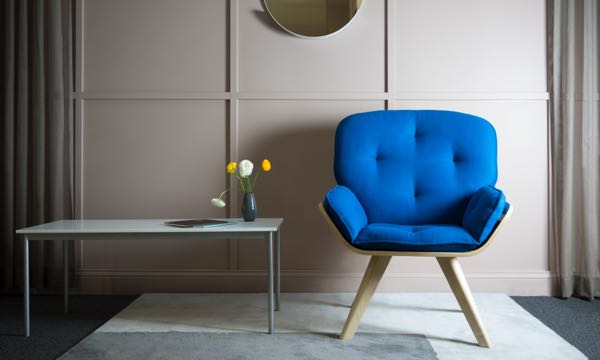 Cache Coffee Table with Blue Beyond Chair