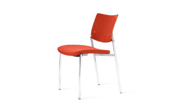 Font Chair Armless Red Upholstered Seat and Back Front 3 4
