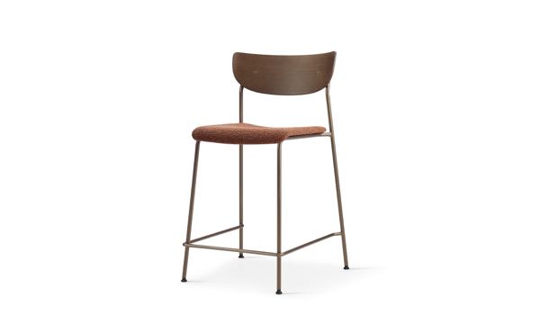 Paisans Stool Smile Upholstered Seat Wood Back 24 Front 3 4