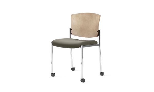 Staxx Chair Wood Upholstered Armless Wheels