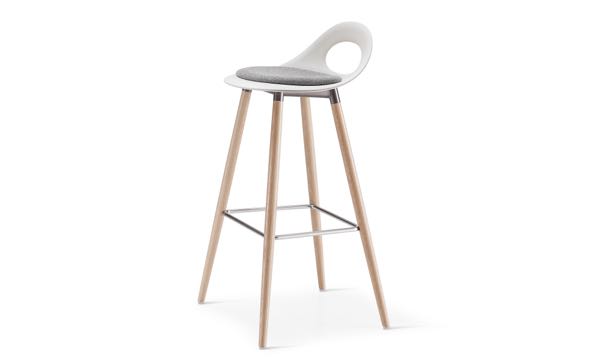Say O Stool Poly White Seat Pad Wood Leg 30 Front 3 4