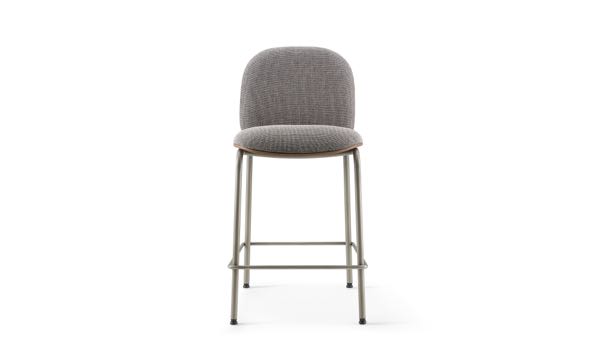Meets Stool Upholstered Grey Pecan Bronze Leg 24 Front