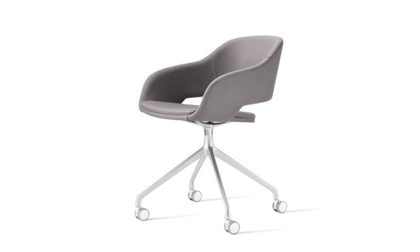 Martini Swivel Grey Leather Soft Chrome Front 3 4