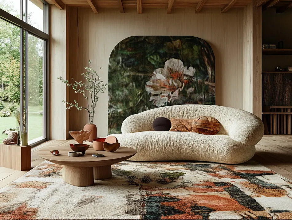  Abstract floral area rug.