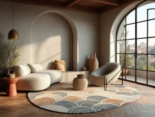  Scallop pattern round rug.