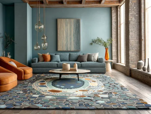  Stone mosaic pattern rug.