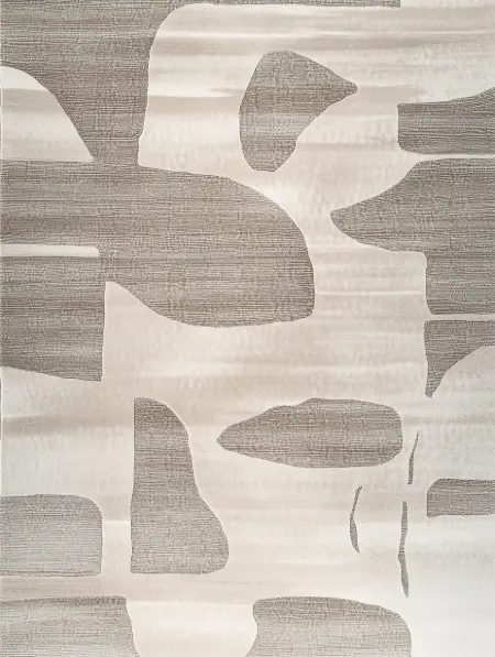 Modern patterned rug in living room.