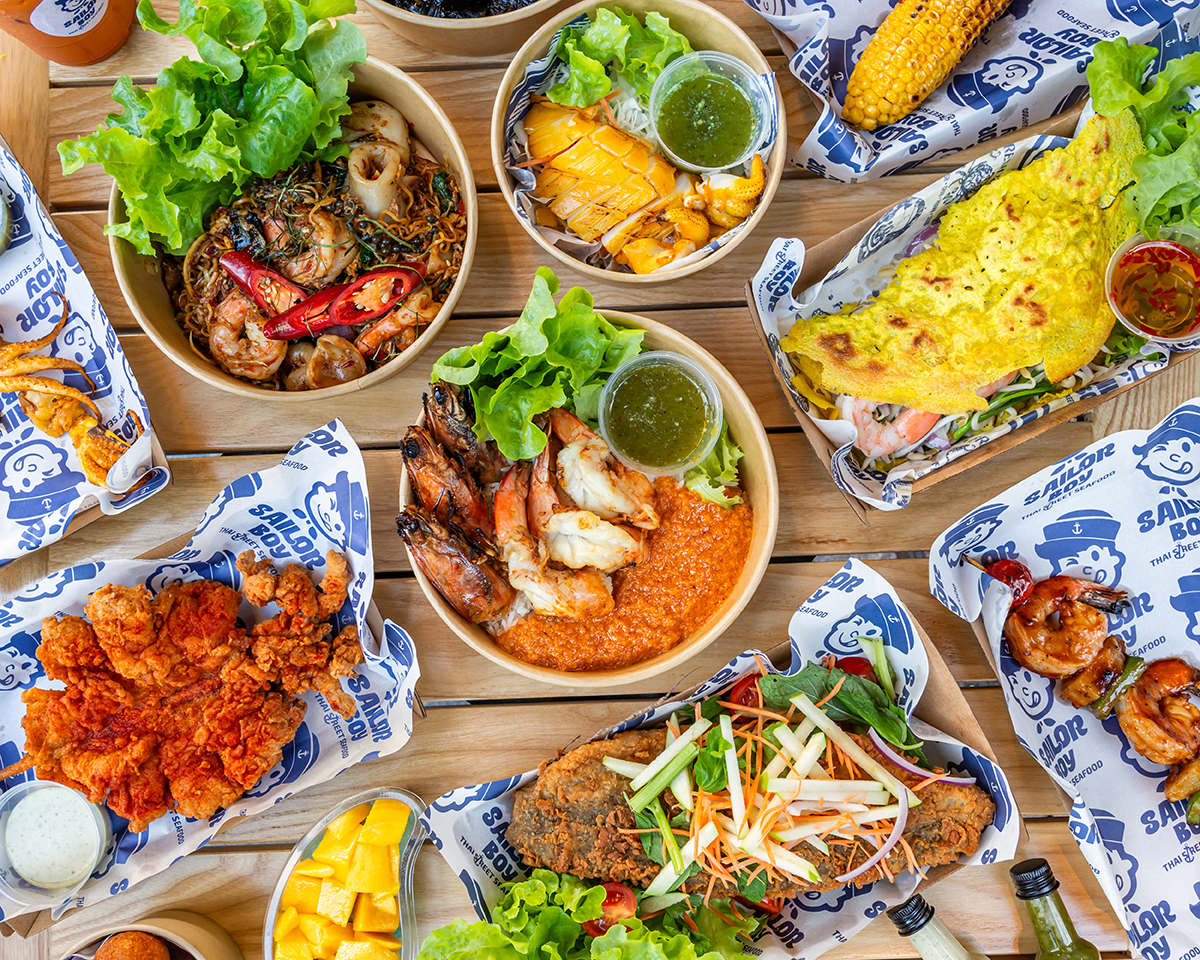 An overhead table shot of a selection of menu items