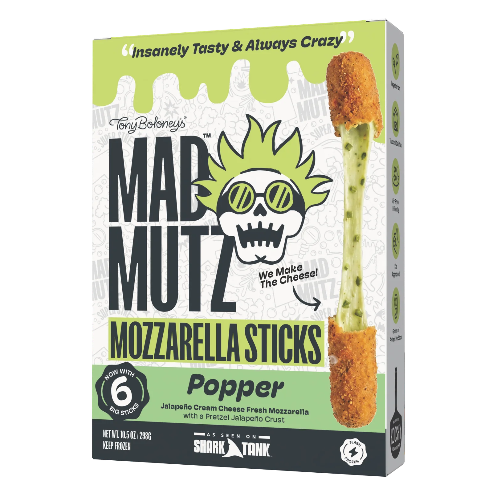 The Popper Mad Mutz mozzarella sticks box, 6 big sticks