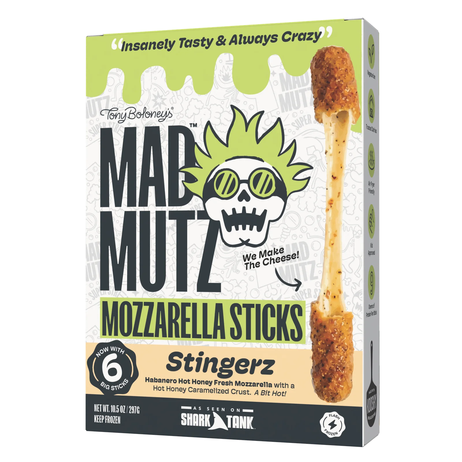 The Stingerz Mad Mutz mozzarella sticks box, 6 big sticks