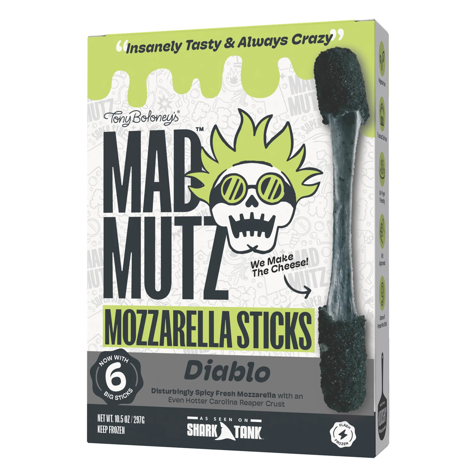 The Diablo Mad Mutz mozzarella sticks box, 6 big sticks