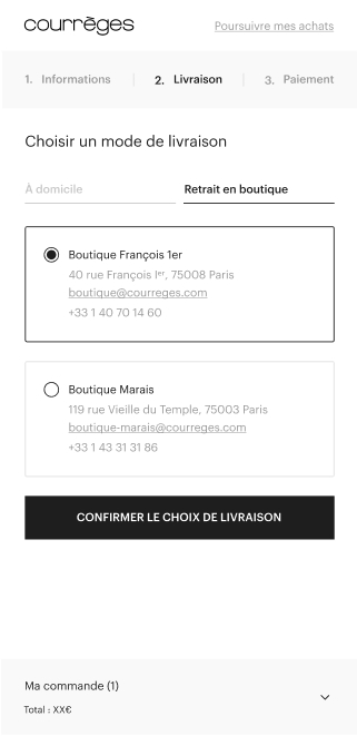 Mockup of the checkout delivery step