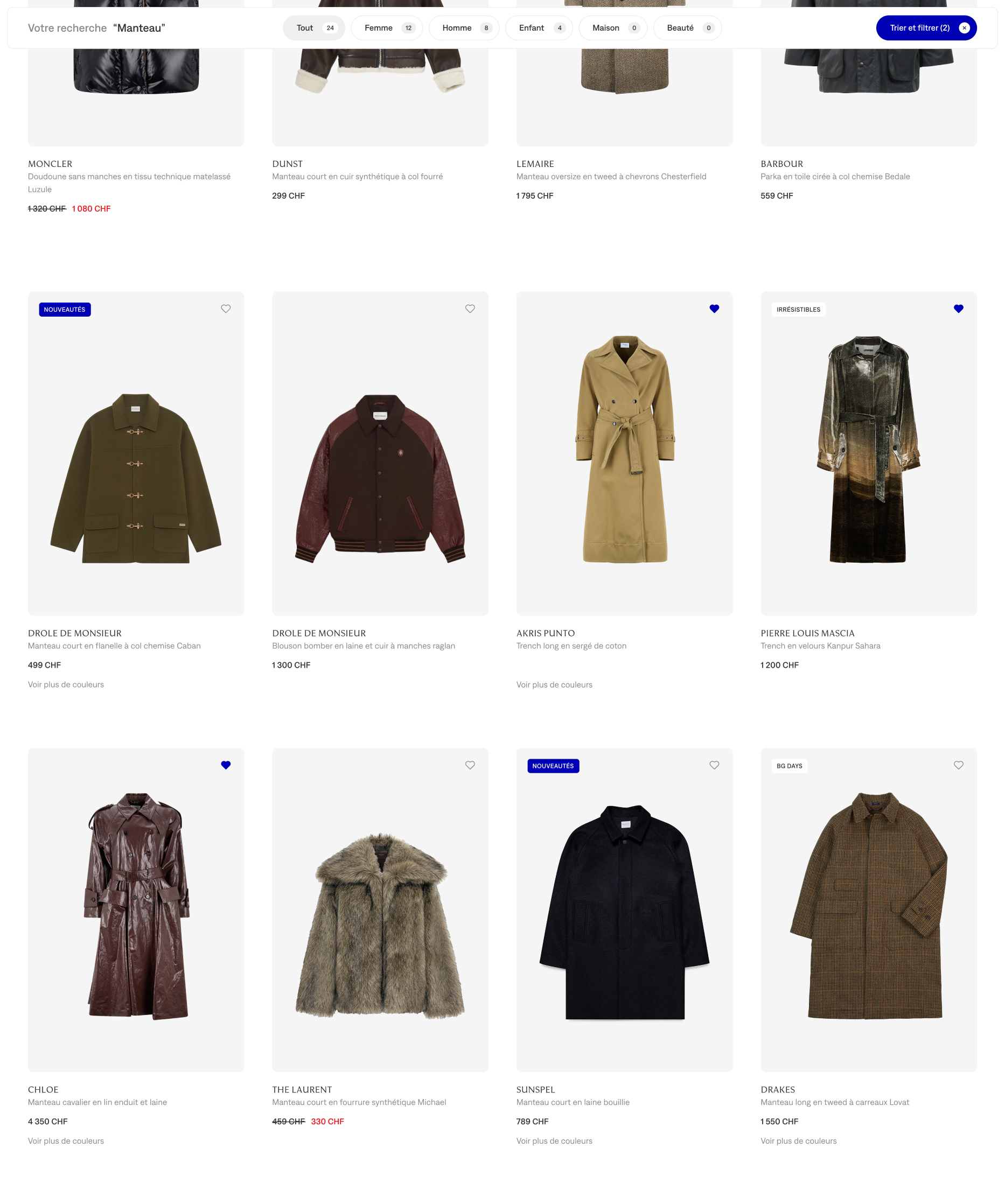 product listing of the searching page