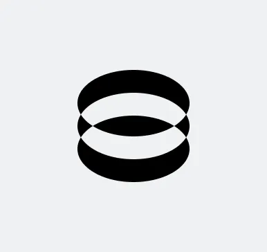 Abstract black and white geometric shape resembling two overlapping ovals on a light gray background.