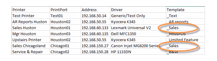 example printer configuration