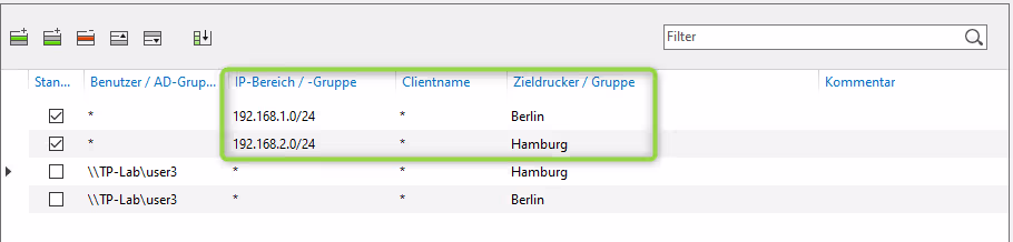 Zuordnung verschiedener IP-Bereiche zu bestimmten Druckergruppen für reibungsloses Drucken an verschiedenen Standorten