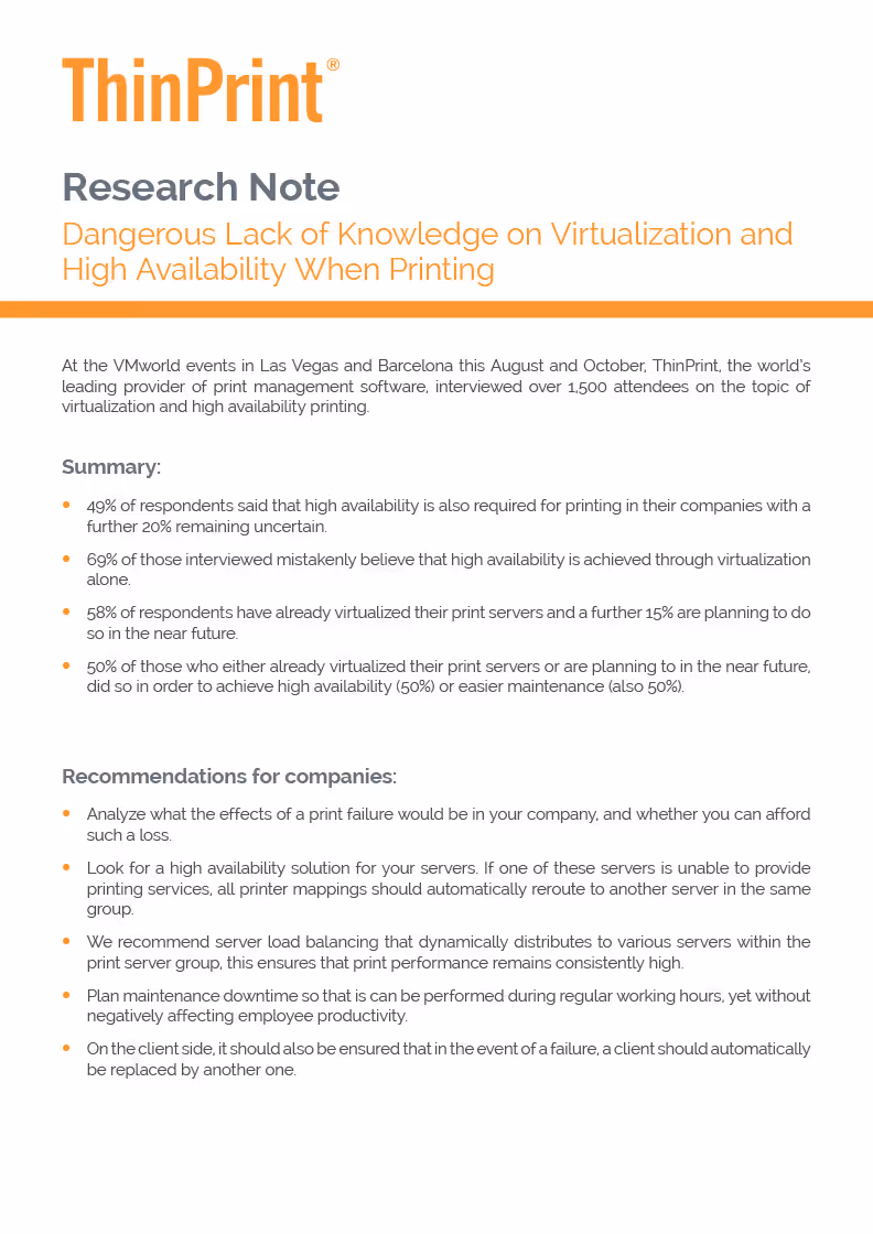 Research Note: Dangerous Lack of Knowledge on Virtualization and High Availability When Printing
