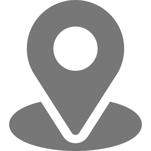 Gray location pin icon centered over a round base.