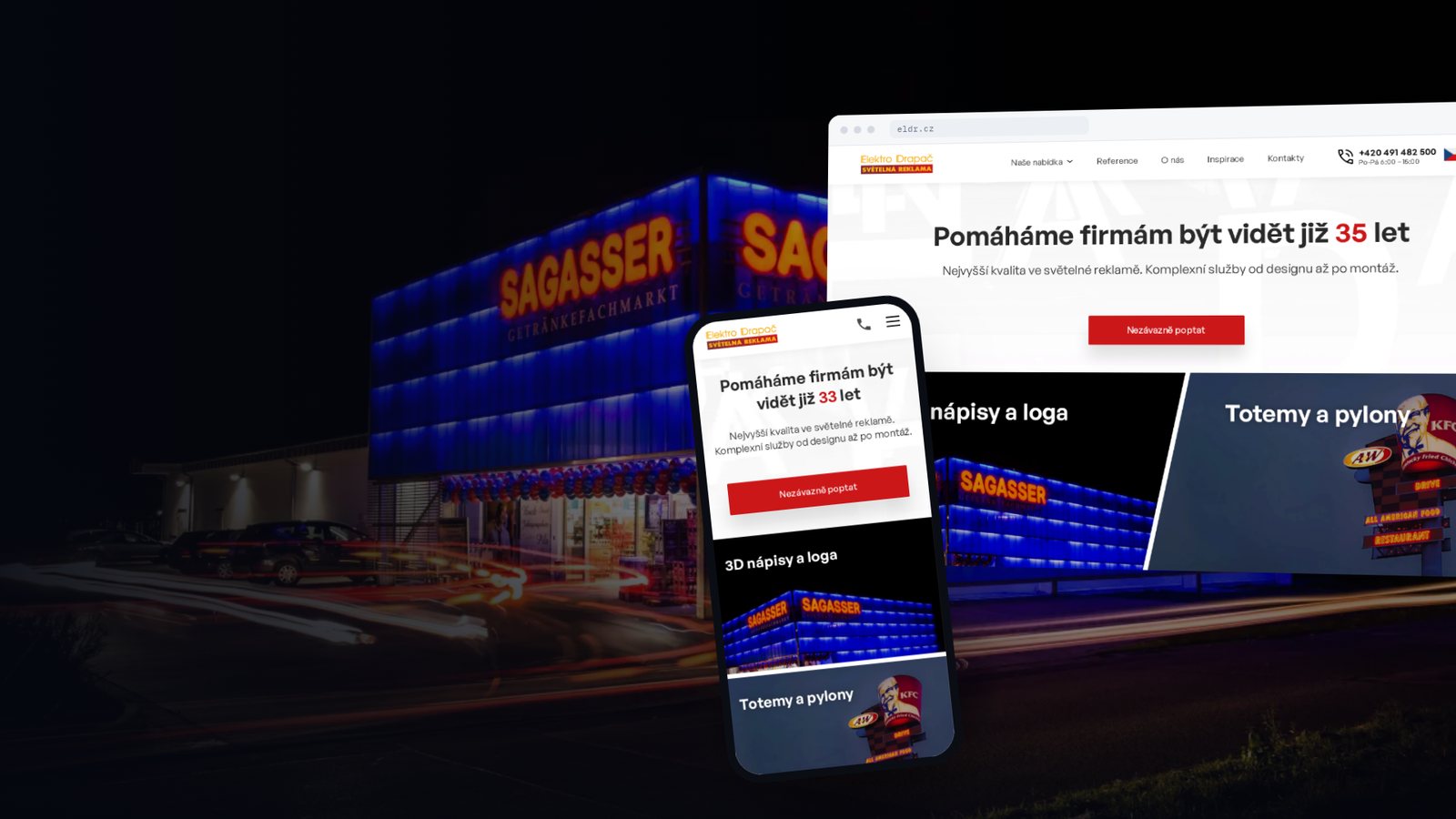 Web Elektro Drapač — světelná reklama, nový web ve Webflow