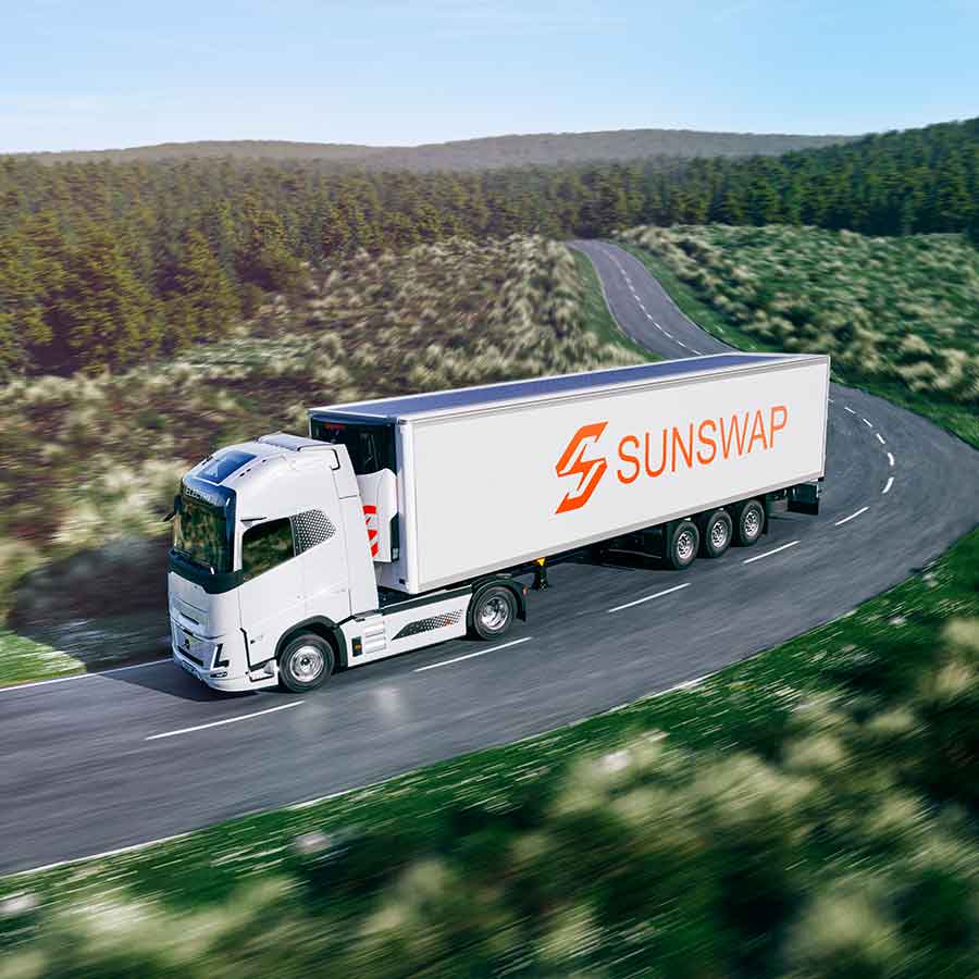 3D render of Sunswap's Endurance on a moving truck and trailer