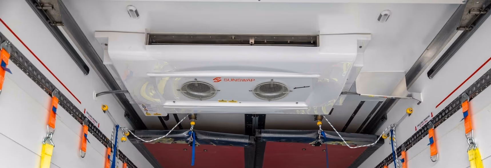 Sunswap Satellite Evaporator inside of a Tesco trailer for mult-temperature configuration