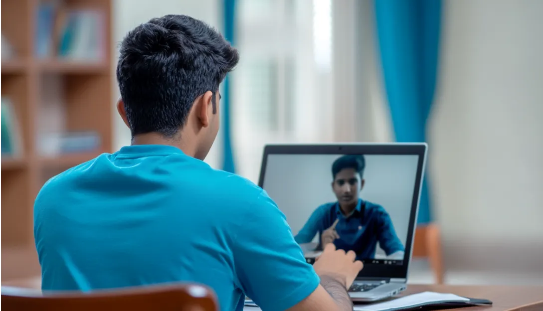 A student talking to his mentor online