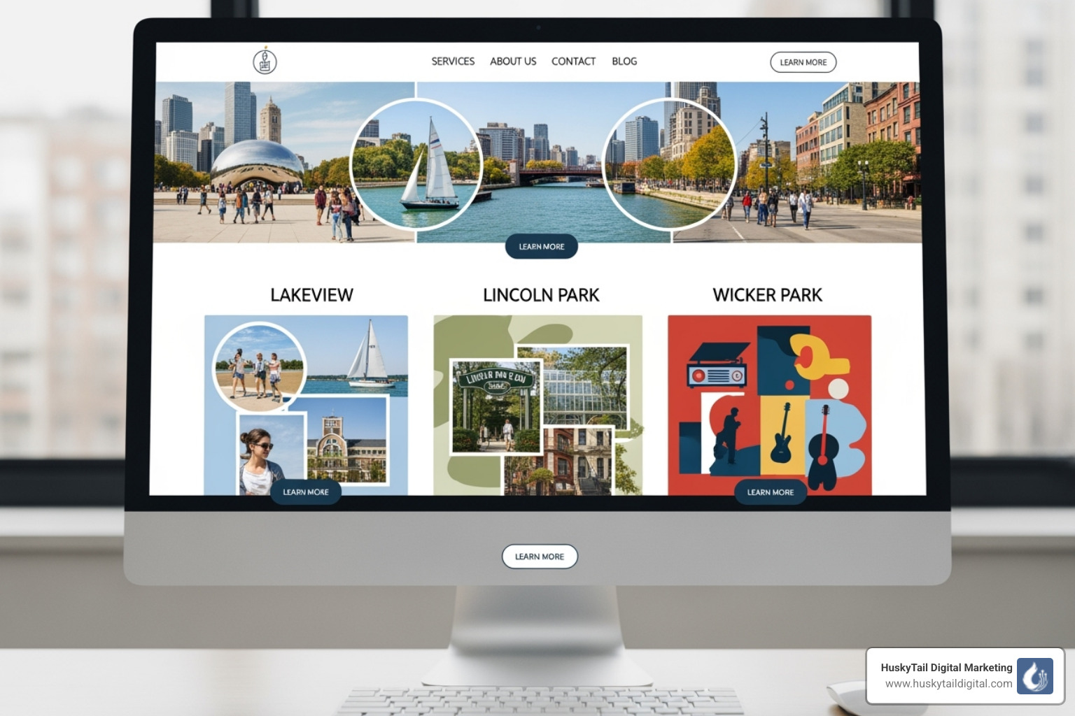 A website showing dedicated service pages for different Chicago neighborhoods like Lakeview, Lincoln Park, and Wicker Park - Local SEO Chicago