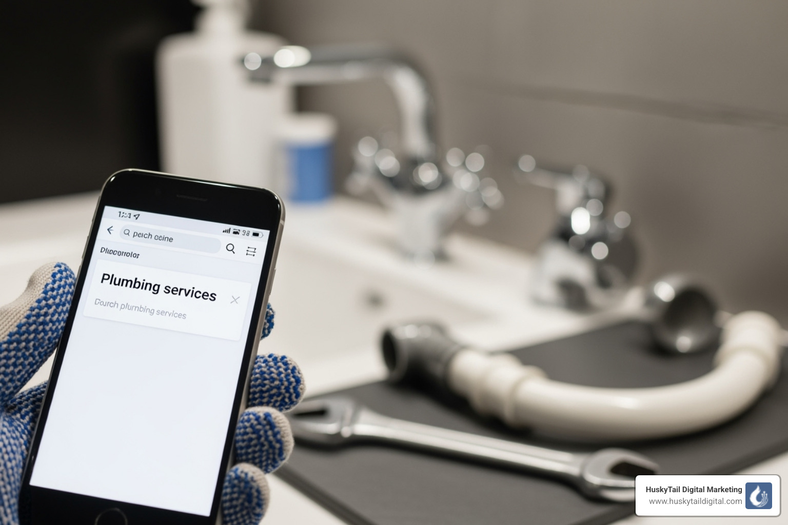 smartphone showing 5-star Google review - plumbing seo services