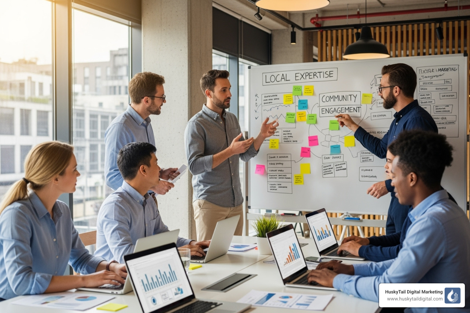 Diverse marketing team collaborating in a modern office setting, representing local expertise and client partnership - Charlotte search marketing Diverse marketing team collaborating in a modern office setting, representing local expertise and client partnership - Charlotte search marketing