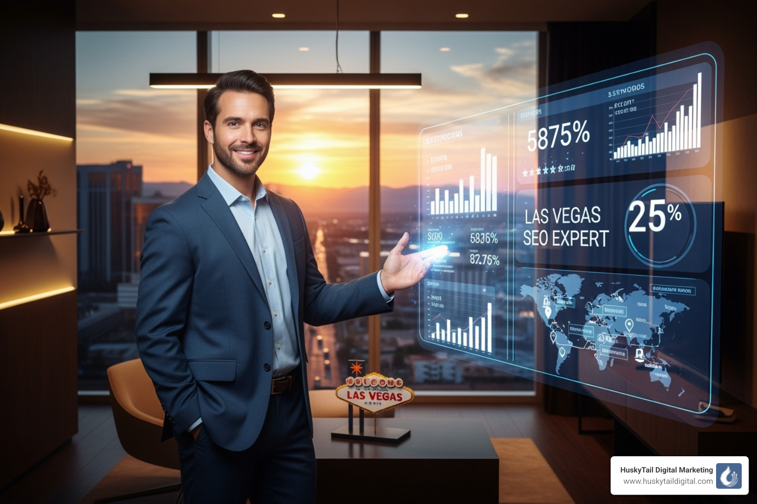 A thriving local Las Vegas business storefront with vibrant lighting - las vegas seo expert