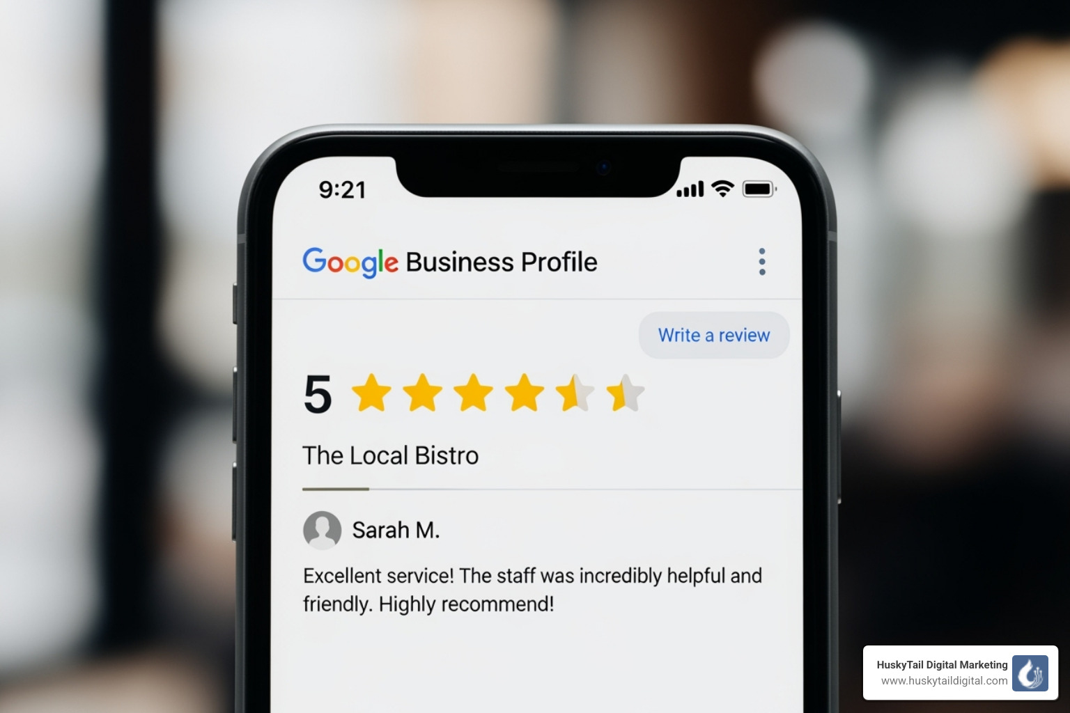 5-star review on a Google Business Profile - local seo charlotte
