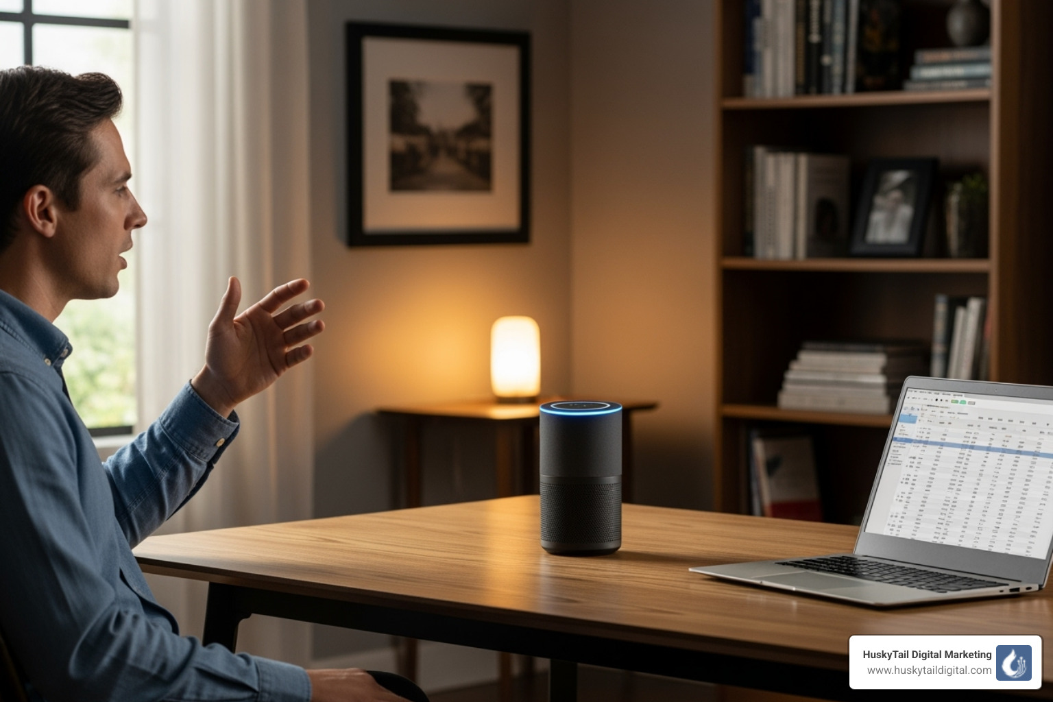 A person using voice search on a smart speaker - dallas tx local seo companies