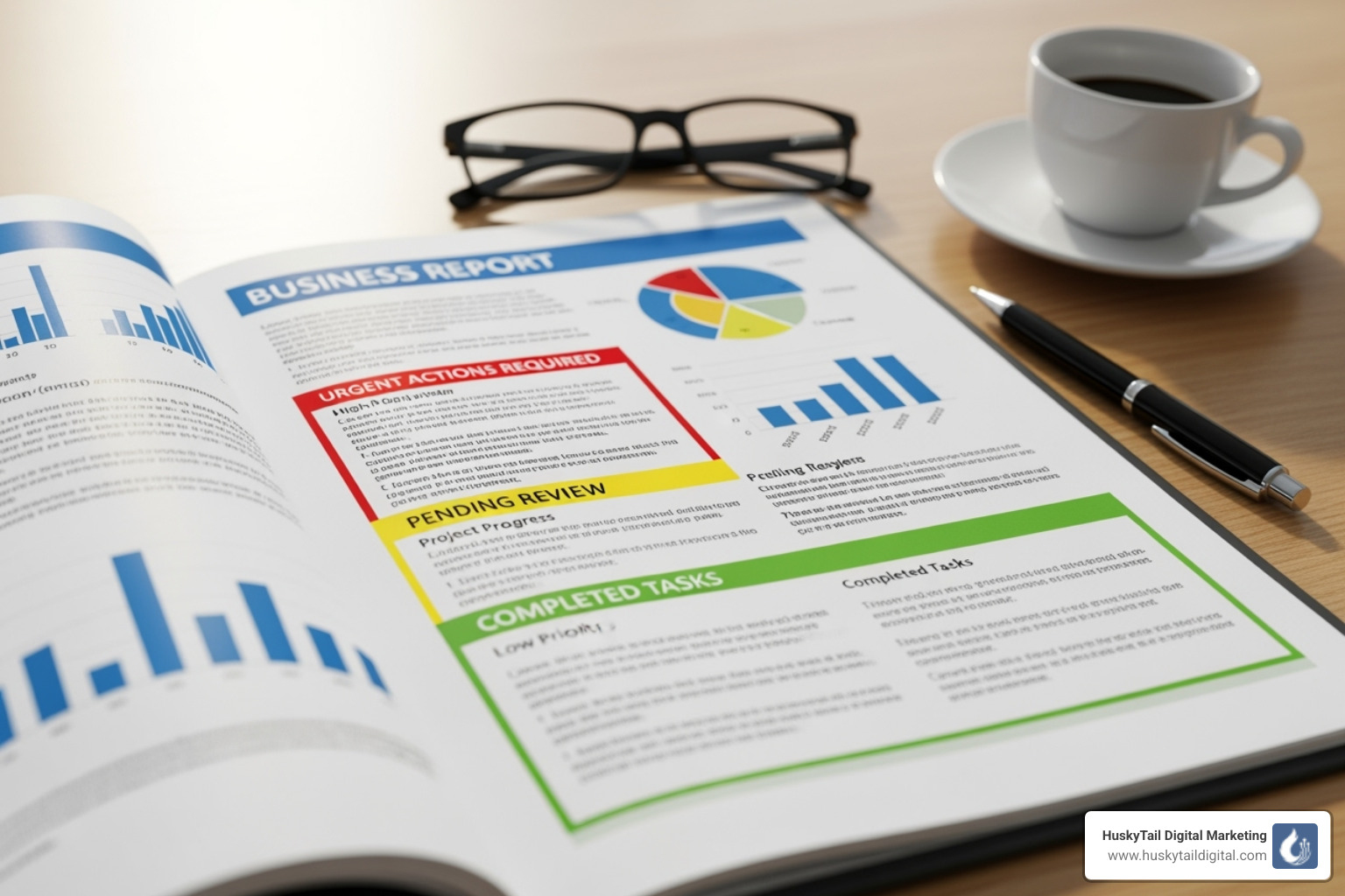 sample audit report with color-coded priorities - seo audits for small business