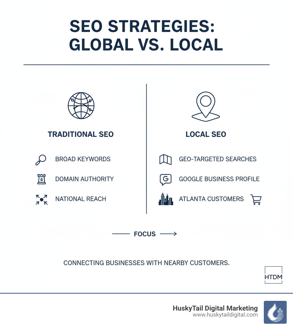 Infographic showing the difference between traditional SEO and local SEO - local seo atlanta infographic Infographic showing the difference between traditional SEO and local SEO - local seo atlanta infographic