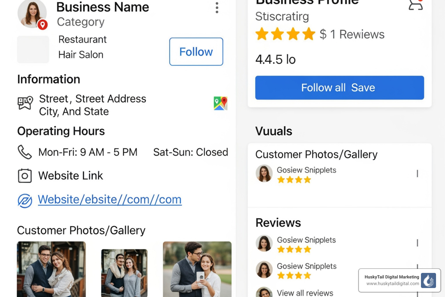 A well-optimized Google Business Profile showing business name, category, address, phone, website, hours, photos, and reviews - local Seo boston A well-optimized Google Business Profile showing business name, category, address, phone, website, hours, photos, and reviews - local Seo boston