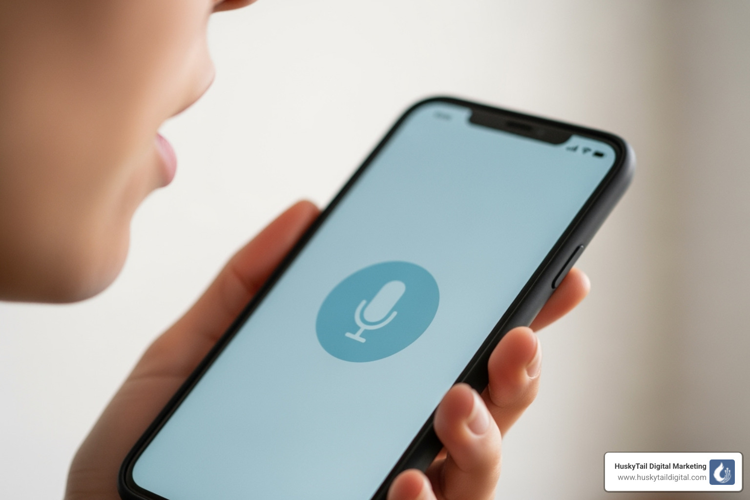 person using voice search on a smartphone - party rental seo person using voice search on a smartphone - party rental seo