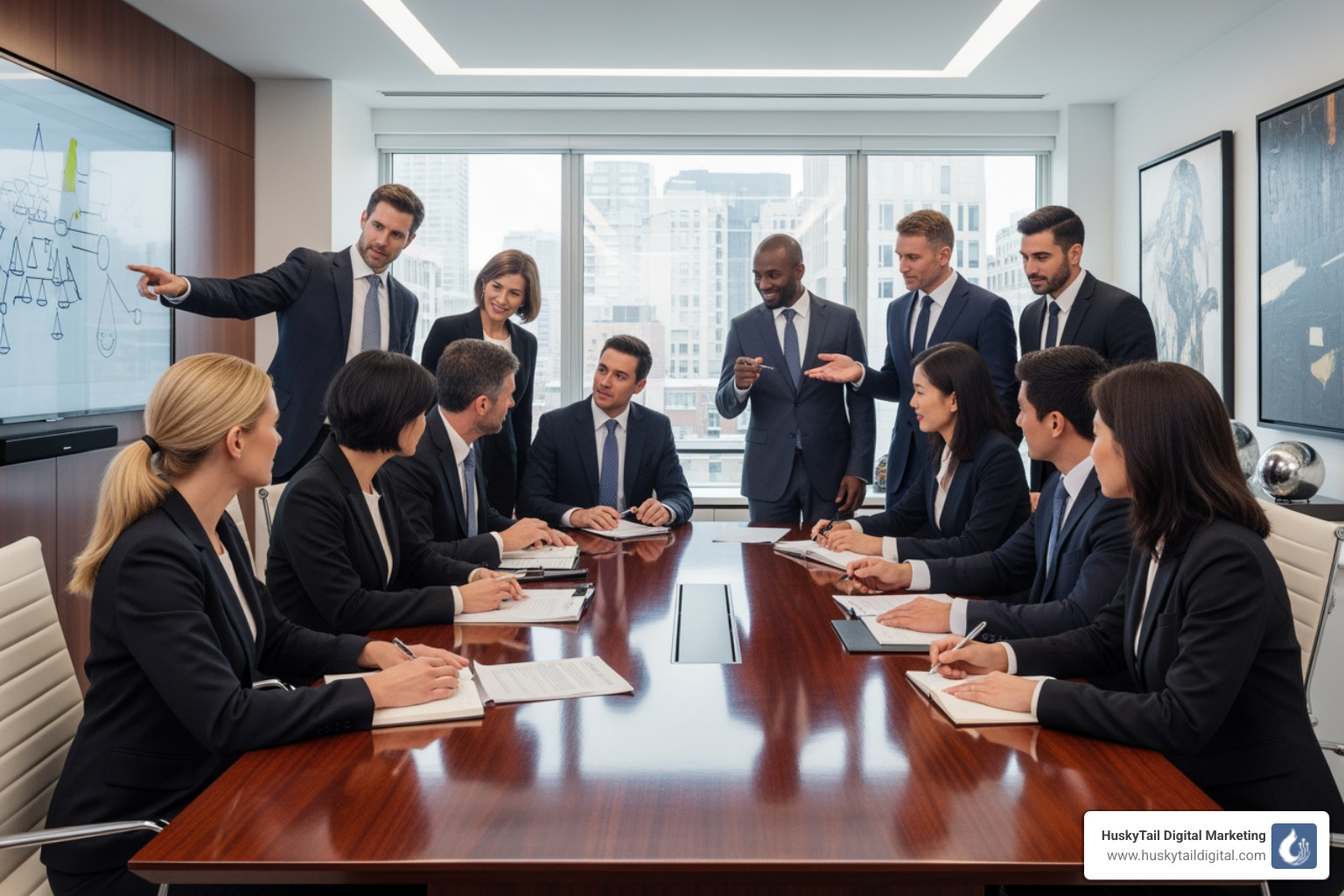 thriving law firm team in a meeting - Get more legal clients