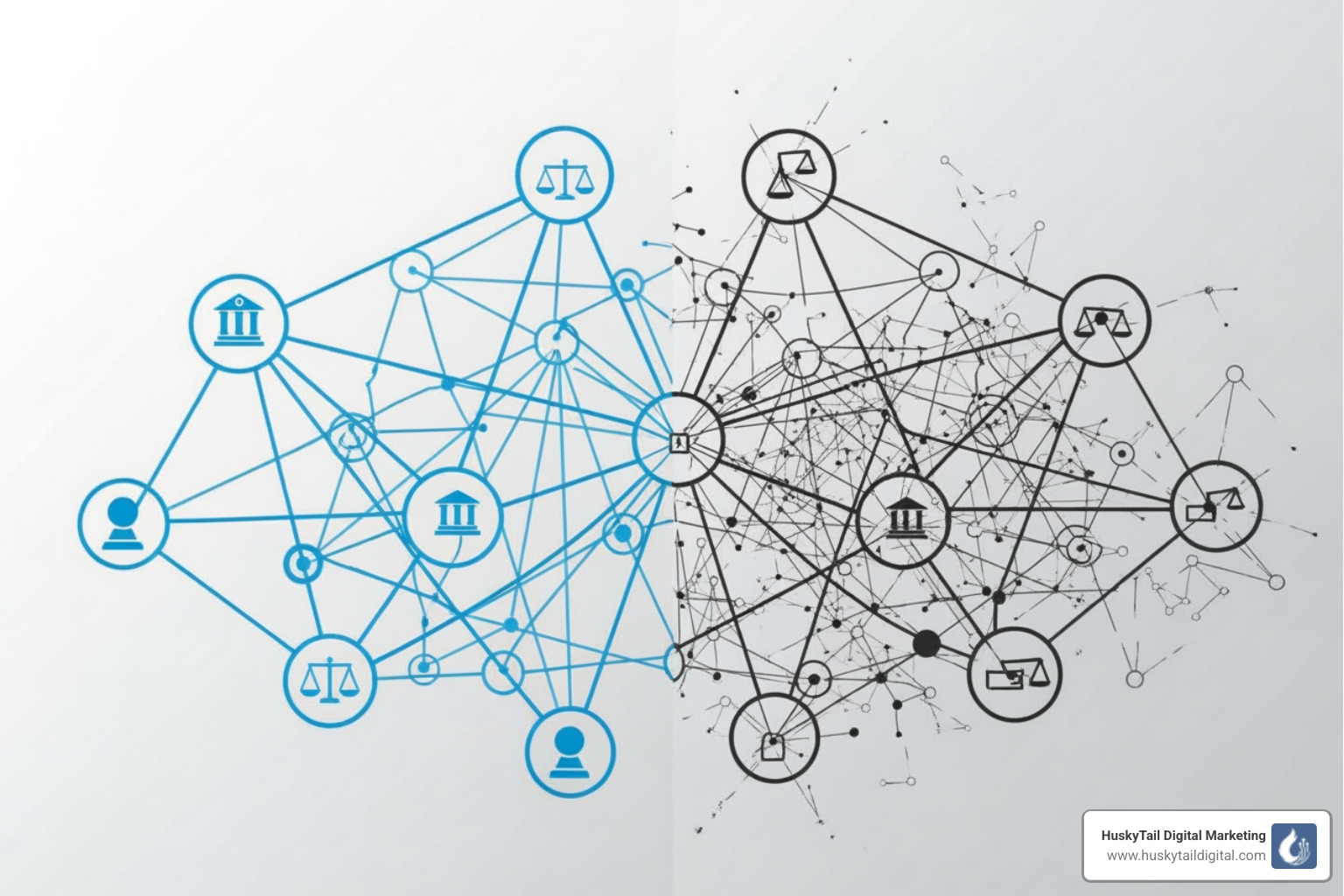table comparing a high-quality link profile vs. a low-quality link profile for a law firm - Link building for lawyers